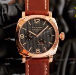 High Quality Replica Panerai Radiomir GMT Black Dial Rose Gold Watch 45mm Brown Leather Band